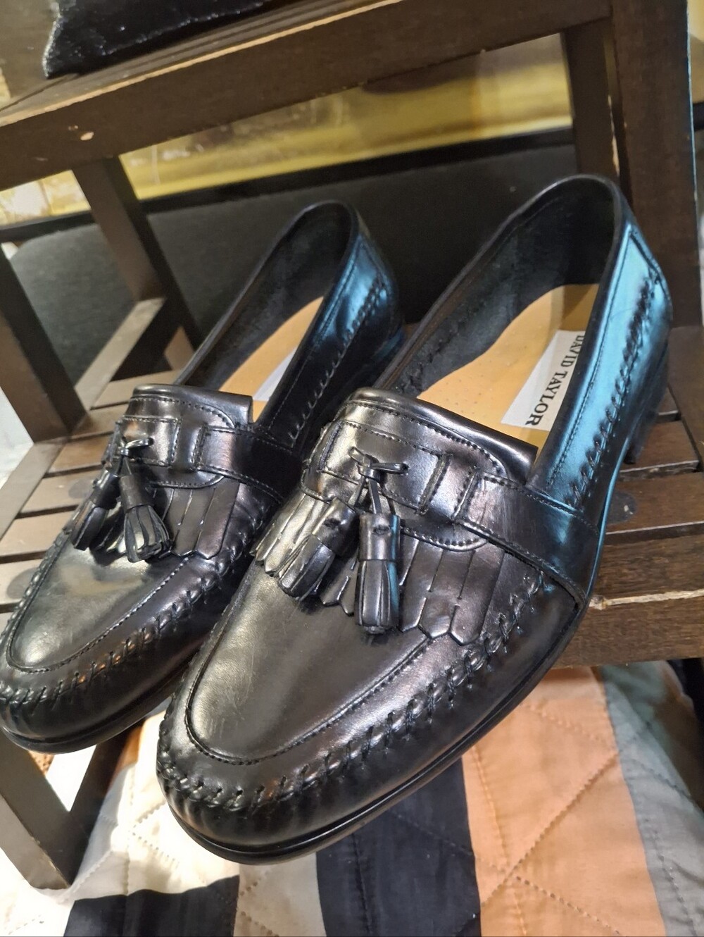 David Taylor Black Leather Tassel Kiltie Loafers